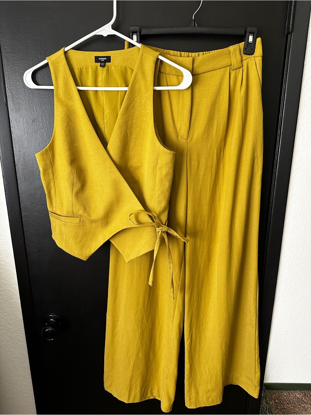 Express Mustard Wrap Vest & Wide-Leg Trousers Set